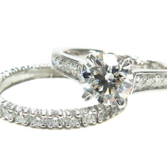 Platinum Prong 1.50 ct Diamond Engagement Ring Set - Picture 2 of 9